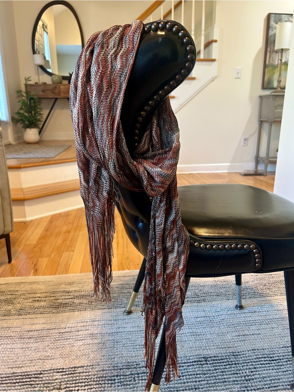 Silky Multi-Color Chevron Knit Fringe Scarf Shawl Italian Style Wrap 96 x 10